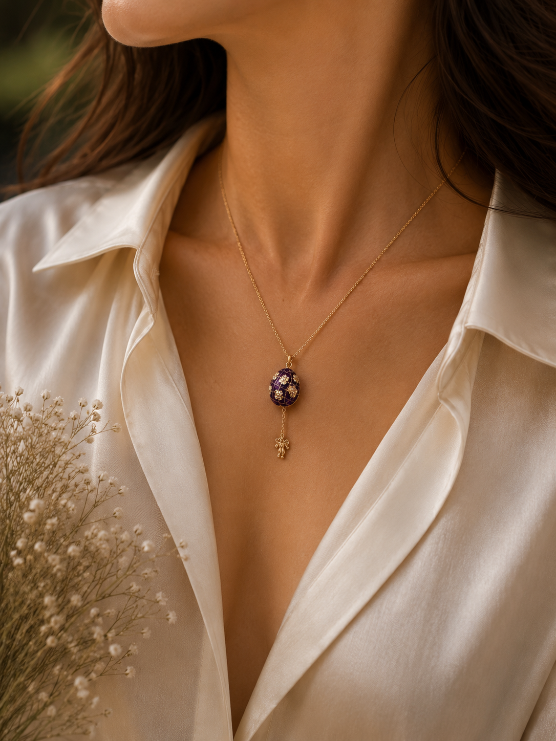 Dije Huevo Fabergé Morado con Ángel