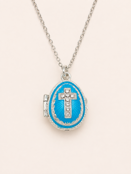 Dije Huevo Fabergé Azul con Biblia