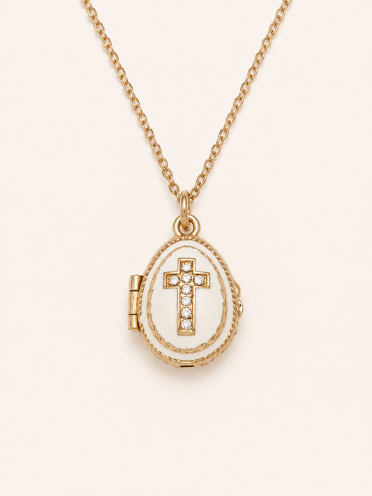 Dije Huevo Fabergé Blanco con Biblia