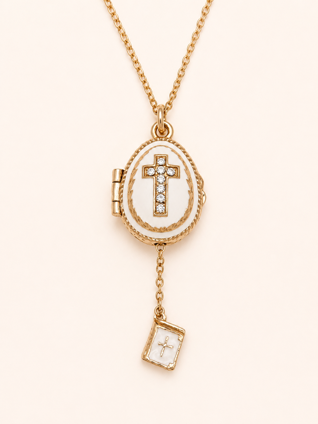 Dije Huevo Fabergé Blanco con Biblia