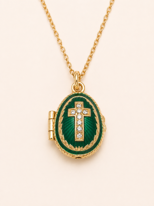 Dije Huevo Fabergé Verde con Biblia