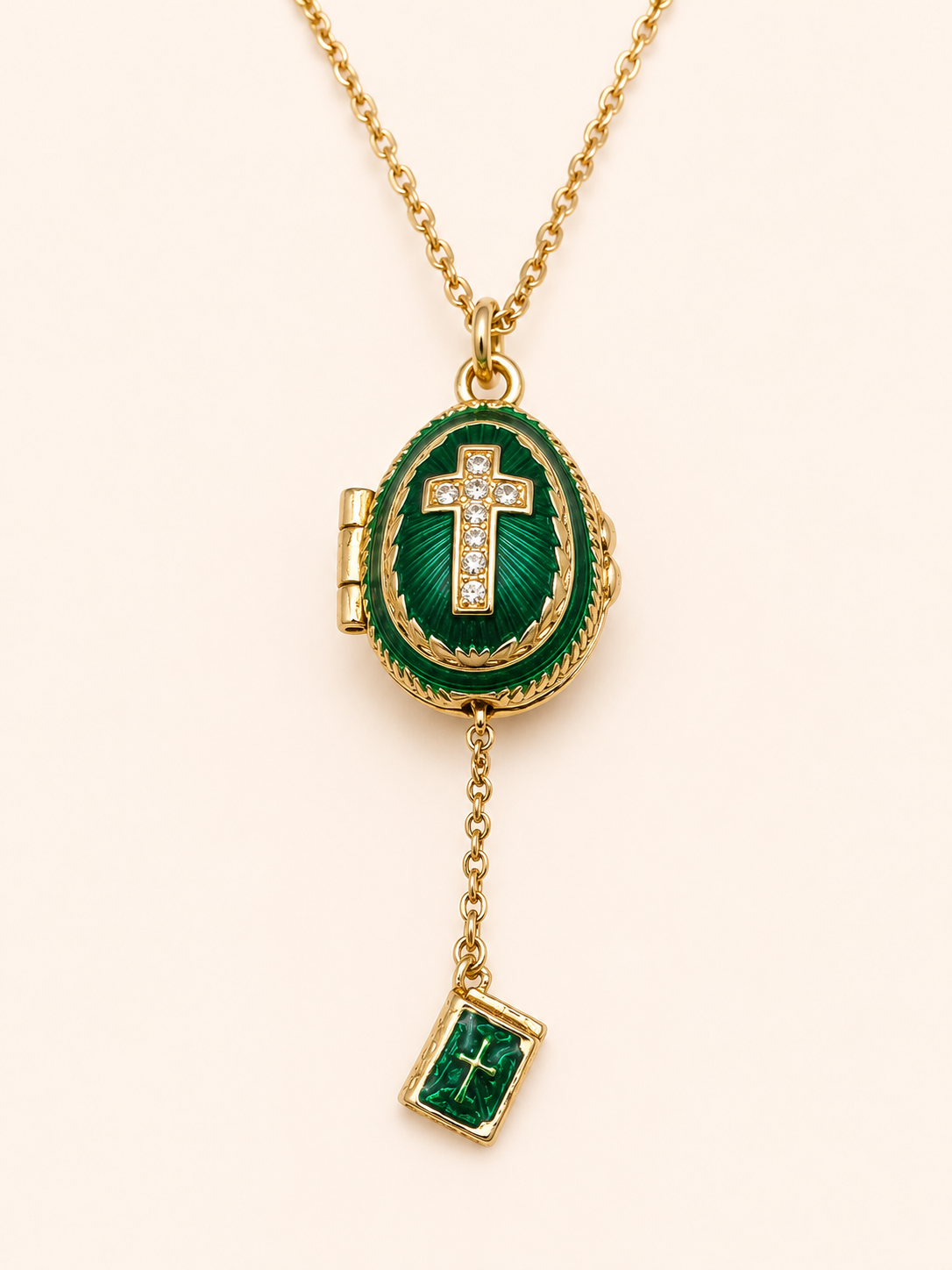 Dije Huevo Fabergé Verde con Biblia