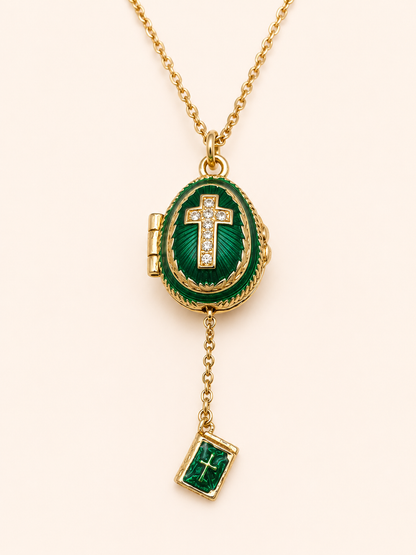 Dije Huevo Fabergé Verde con Biblia