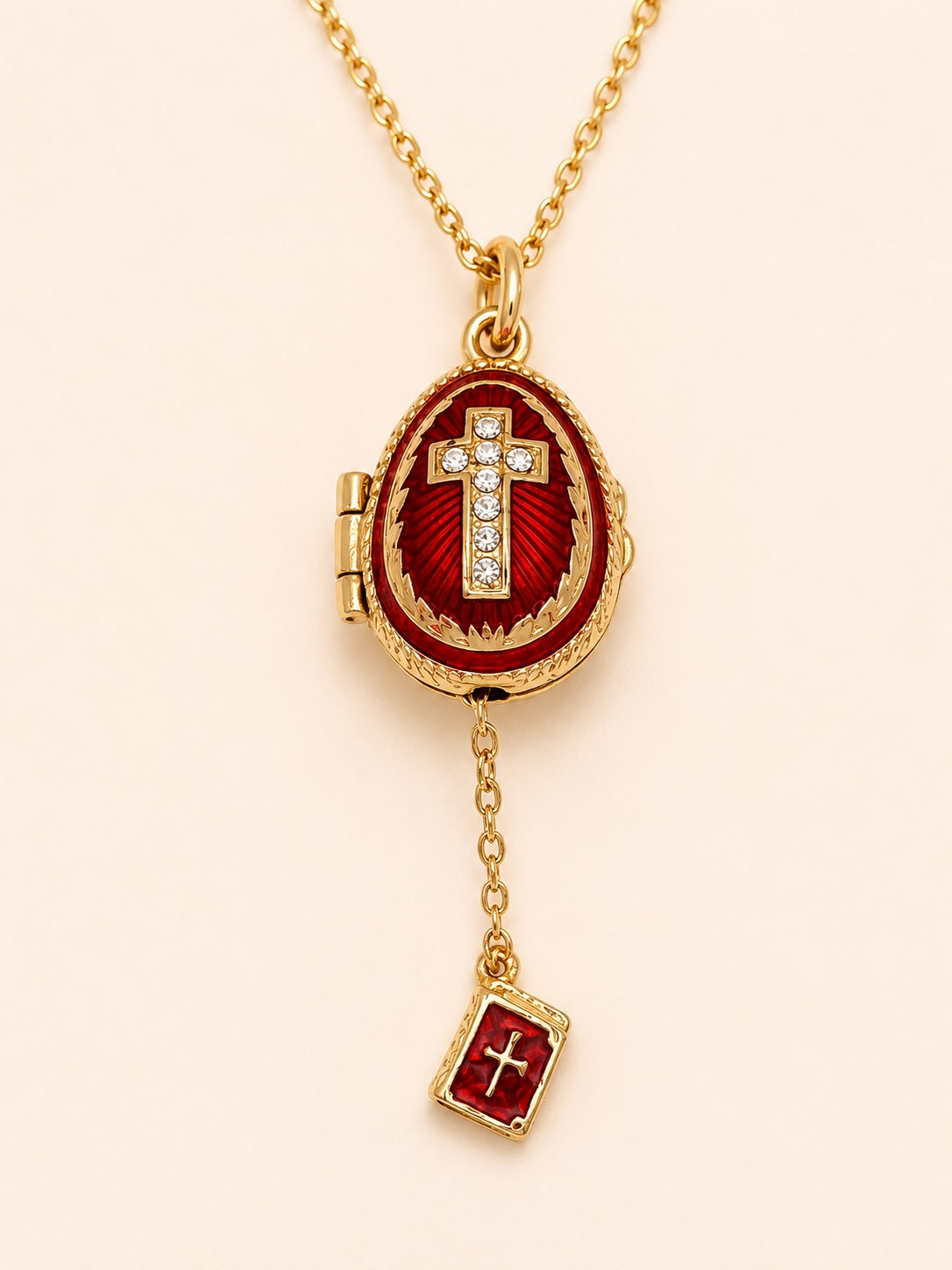 Dije Huevo Fabergé Rojo con Biblia