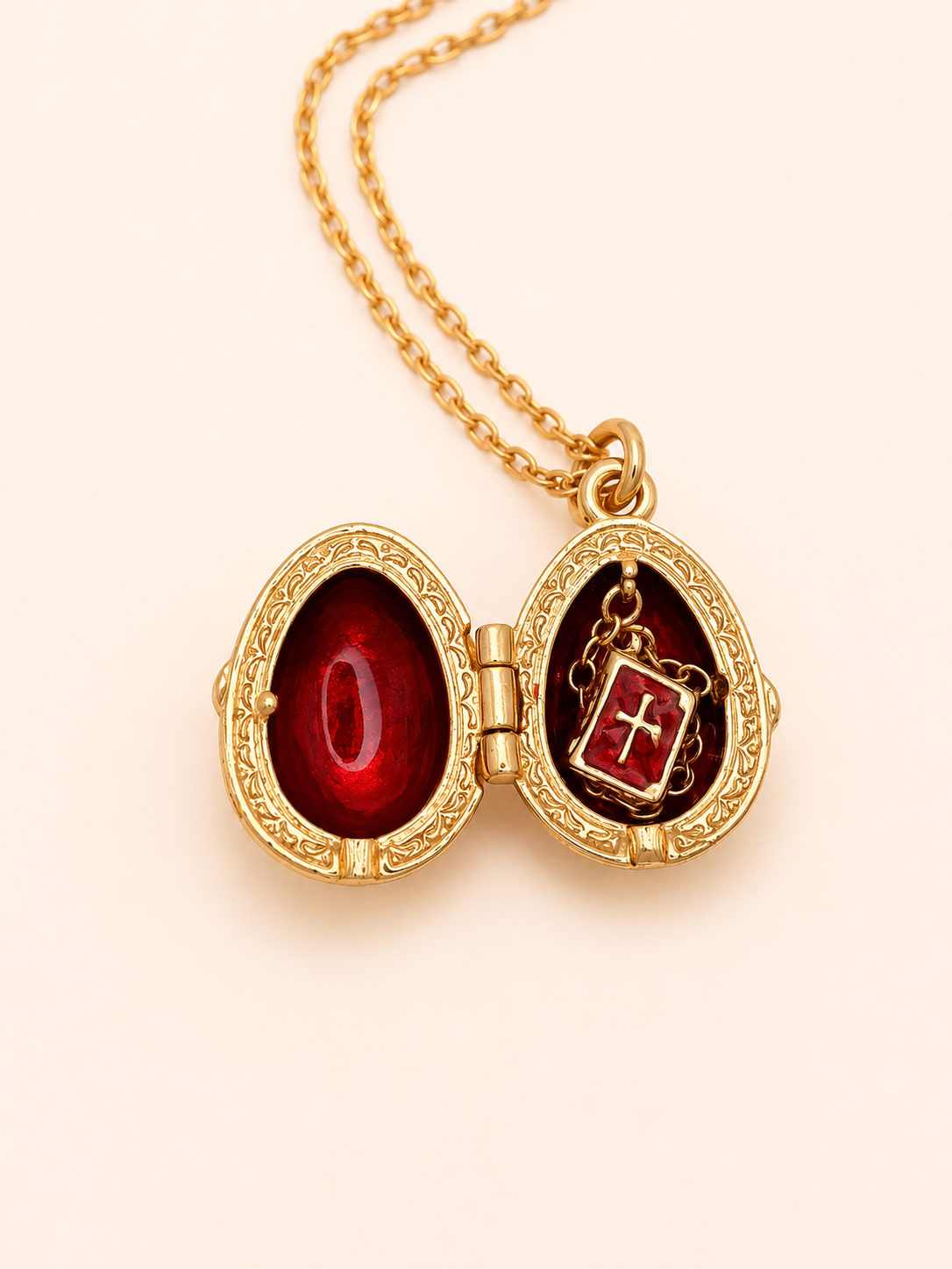 Dije Huevo Fabergé Rojo con Biblia