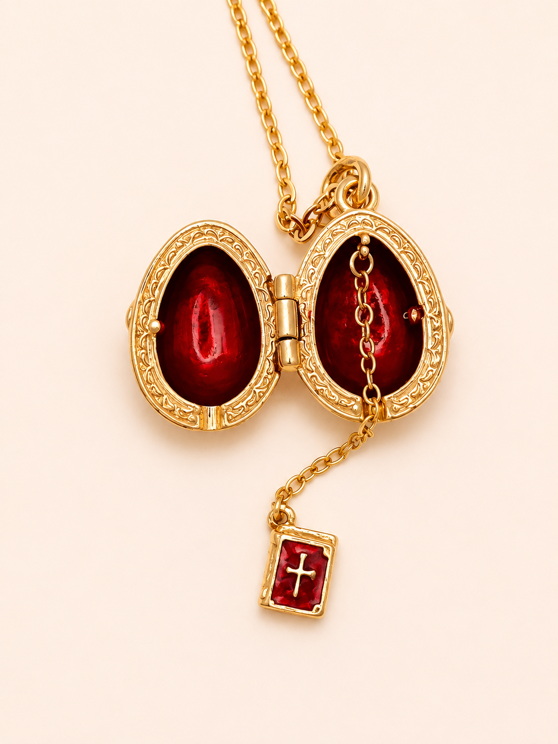 Dije Huevo Fabergé Rojo con Biblia