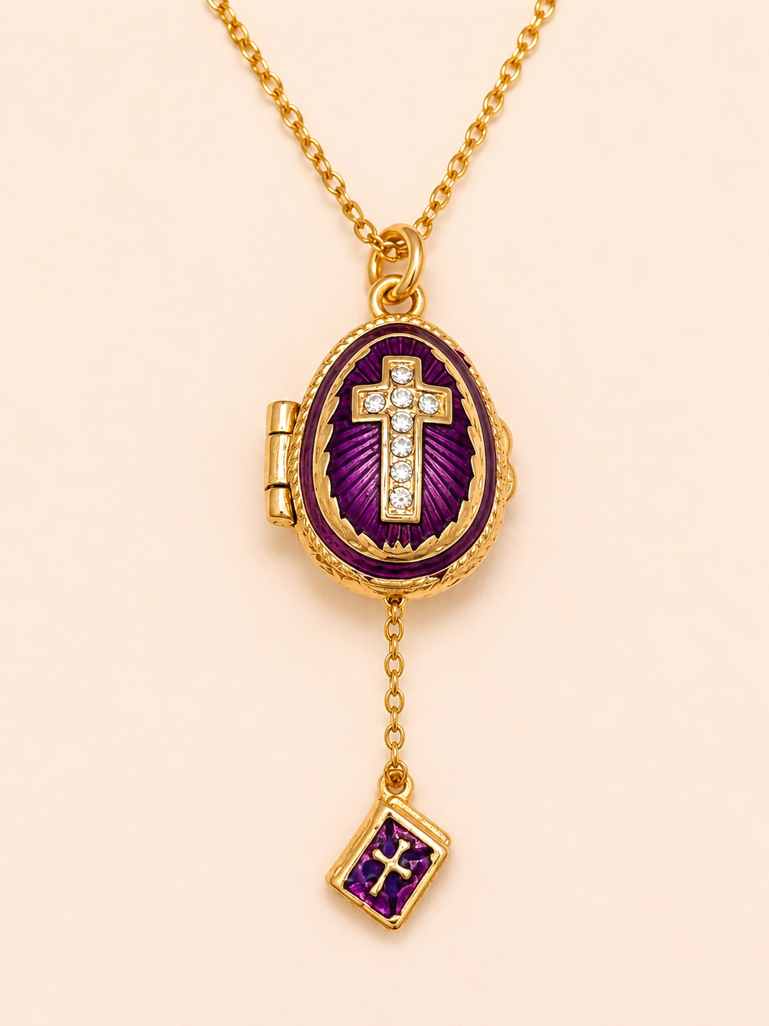Dije Huevo Fabergé Morado con Biblia
