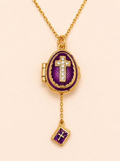 Dije Huevo Fabergé Morado con Biblia