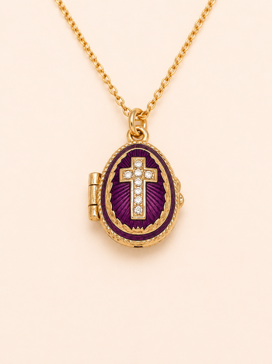 Dije Huevo Fabergé Morado con Biblia