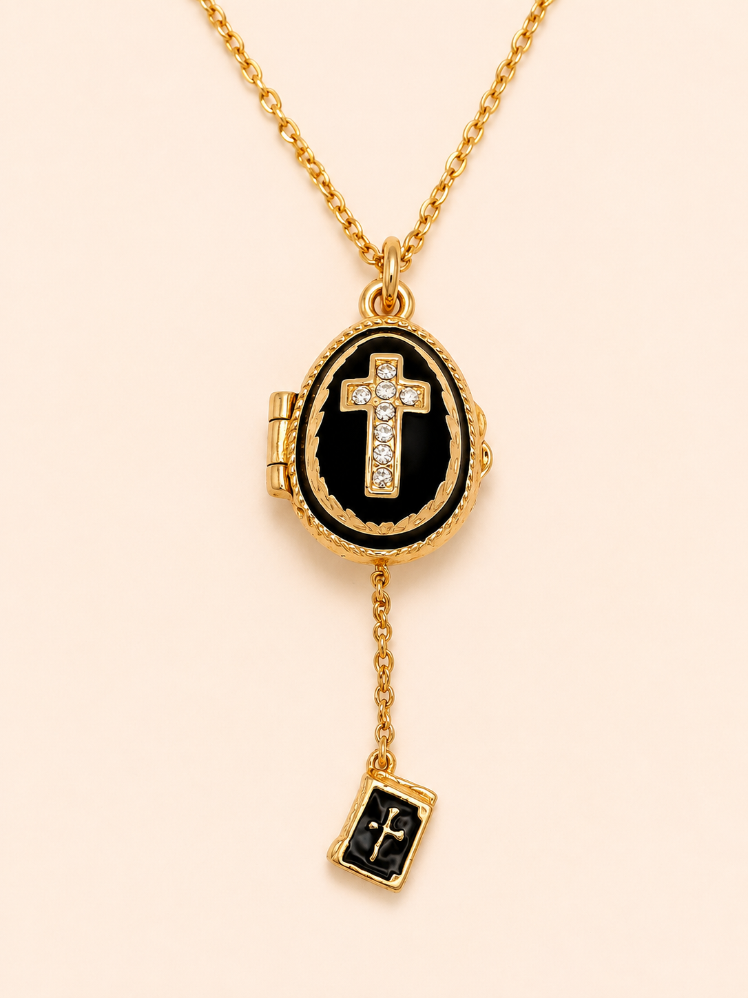 Dije Huevo Fabergé Negro con Biblia Decorativa