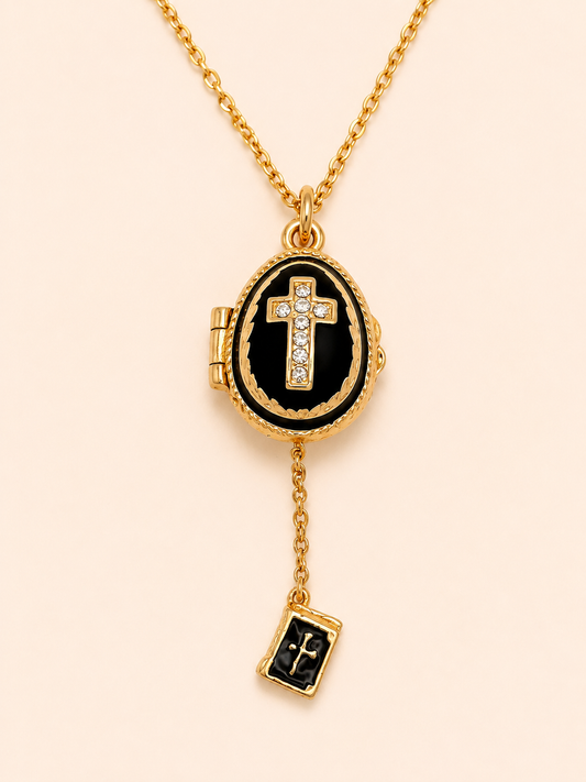 Dije Huevo Fabergé Negro con Biblia Decorativa