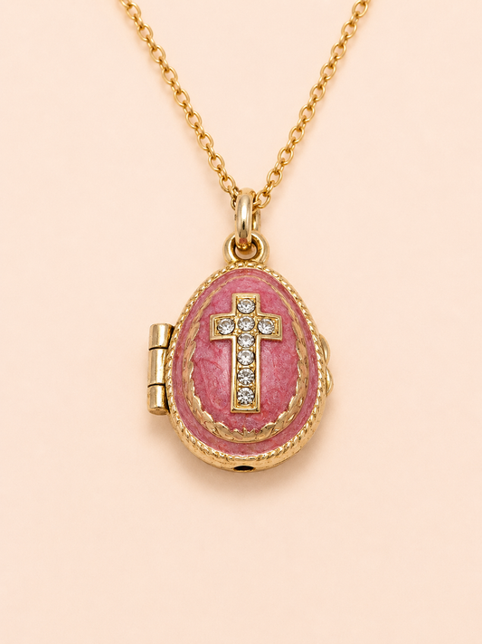 Dije Huevo Fabergé Rosa con Biblia Decorativa