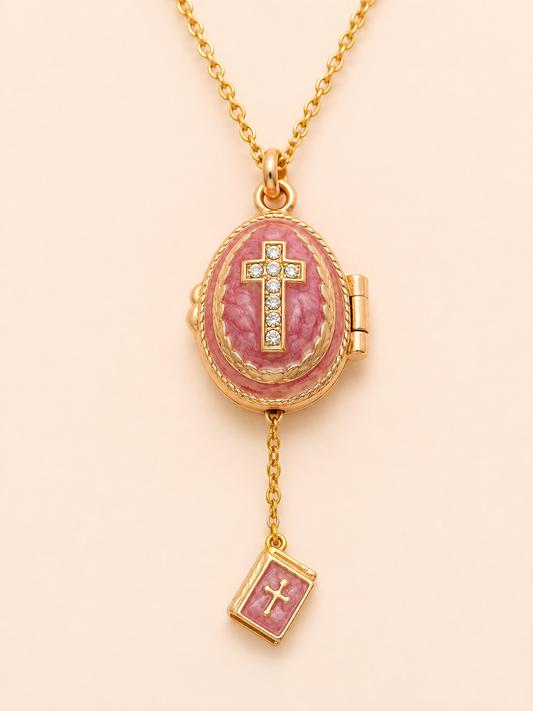 Dije Huevo Fabergé Rosa con Biblia Decorativa