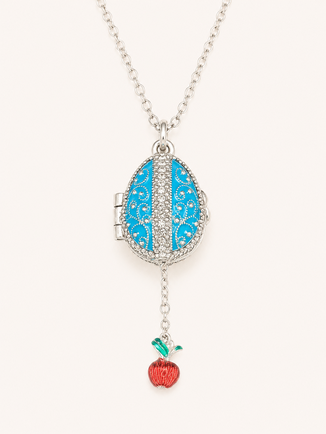 Dije Huevo Fabergé Azul con Sorpresa de Manzana