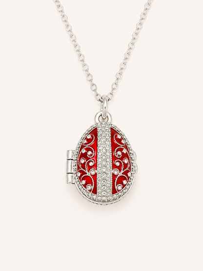 Dije Huevo Fabergé Rojo con Sorpresa de Manzana