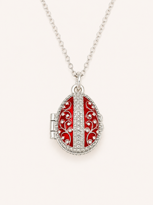 Dije Huevo Fabergé Rojo con Sorpresa de Manzana