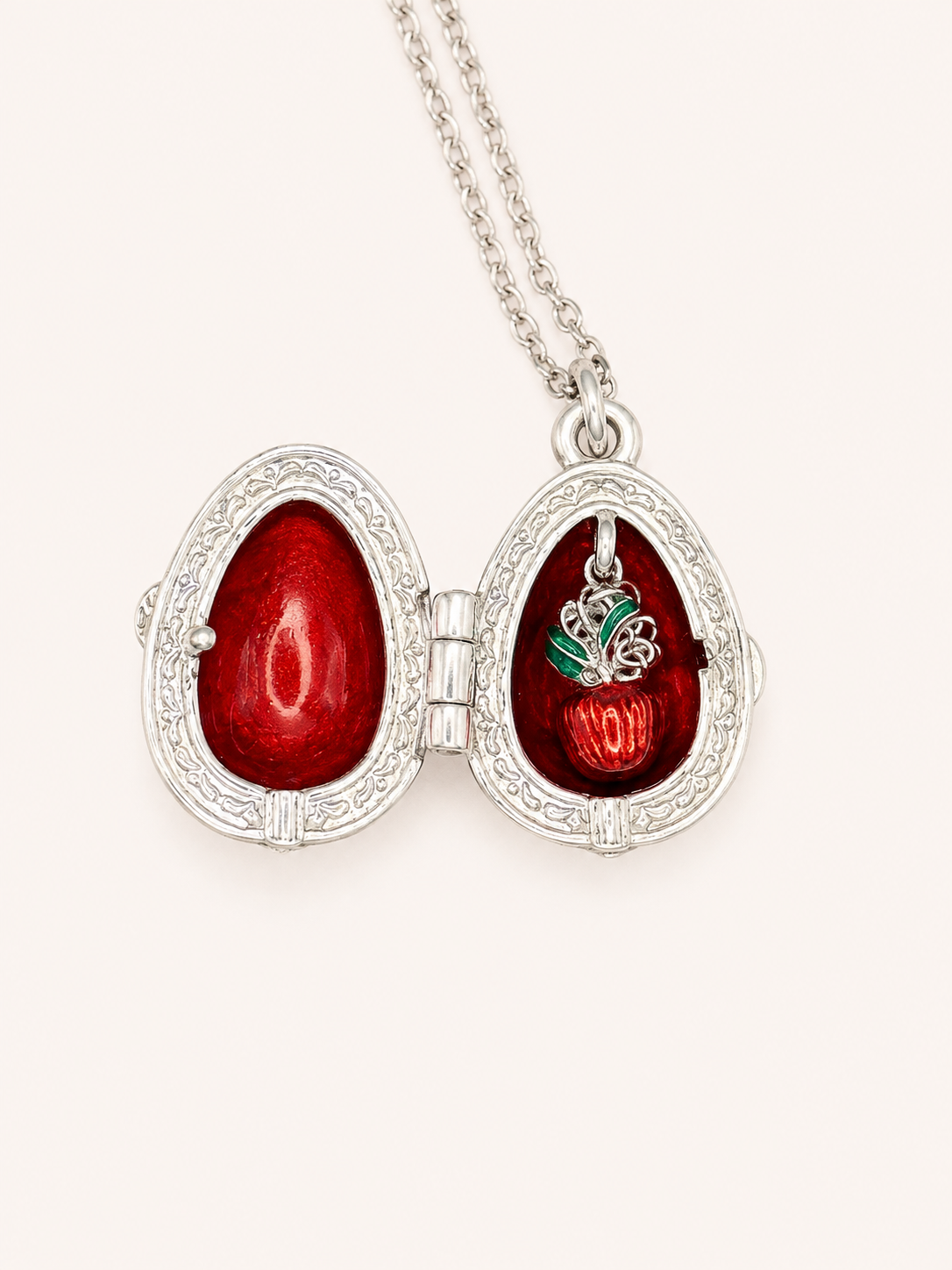 Dije Huevo Fabergé Rojo con Sorpresa de Manzana