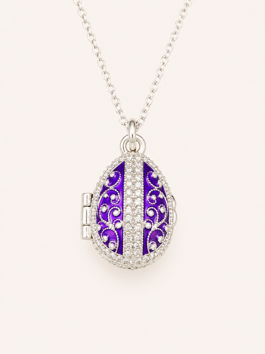 Dije Huevo Fabergé Morado con Sorpresa de Manzana