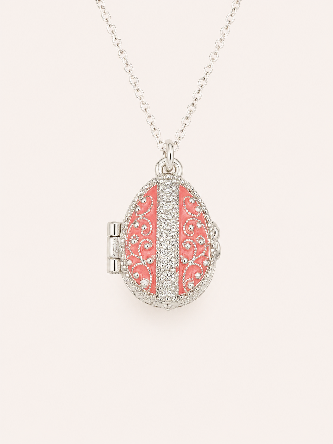 Dije Huevo Fabergé Rosa Coral con Sorpresa de Manzana