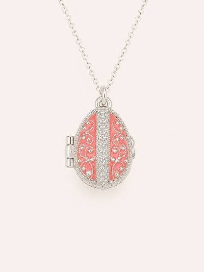 Dije Huevo Fabergé Rosa Coral con Sorpresa de Manzana