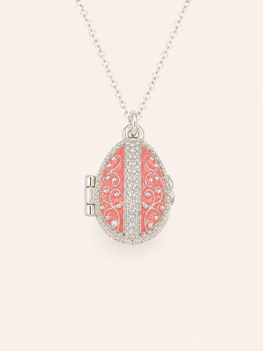 Dije Huevo Fabergé Rosa Coral con Sorpresa de Manzana
