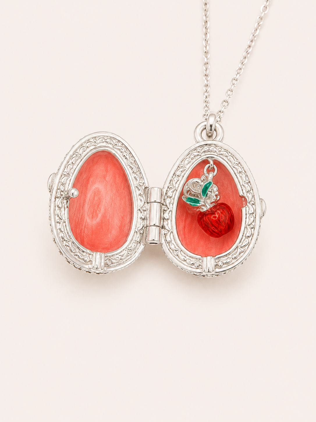 Dije Huevo Fabergé Rosa Coral con Sorpresa de Manzana
