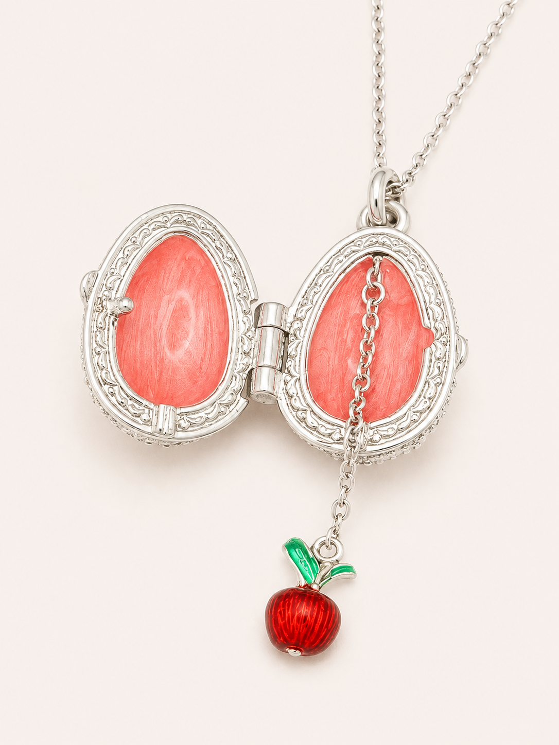 Dije Huevo Fabergé Rosa Coral con Sorpresa de Manzana