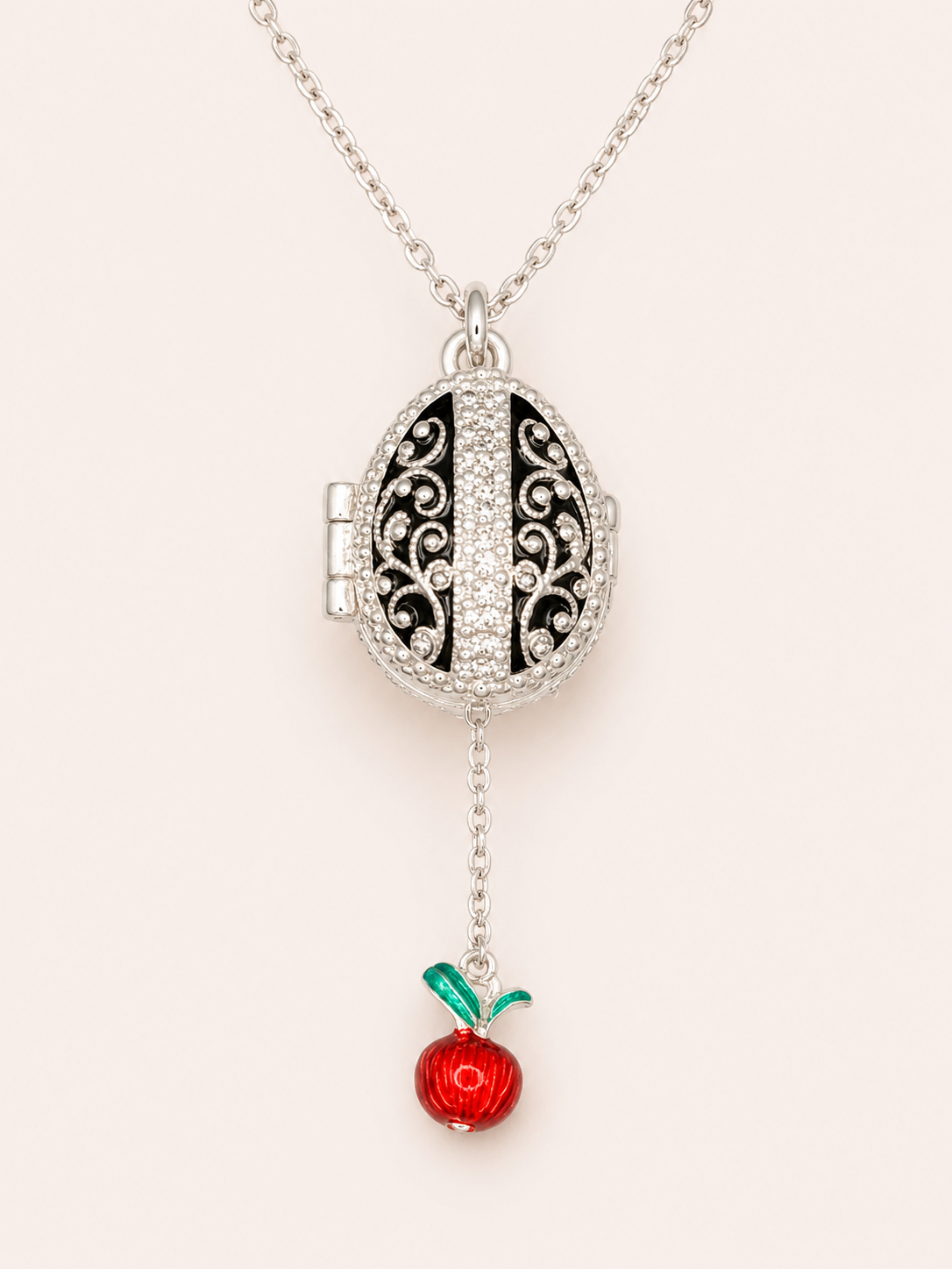 Dije Huevo Fabergé Negro con Sorpresa de Manzana