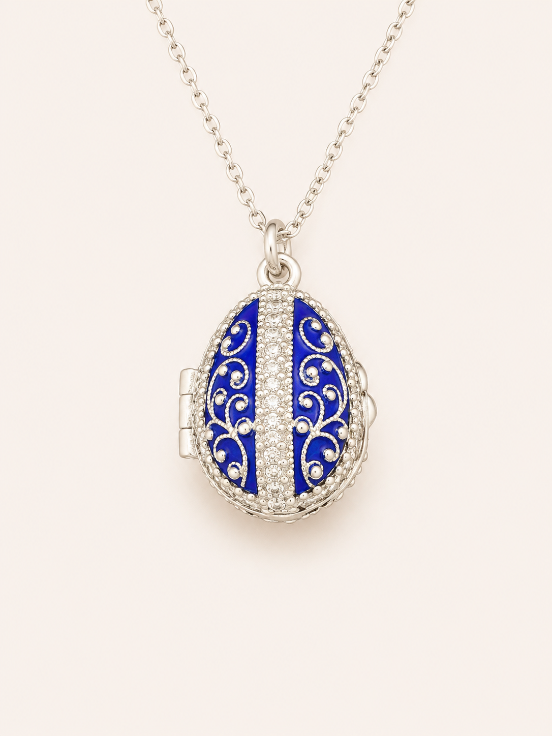 Dije Huevo Fabergé Azul con Sorpresa de Manzana
