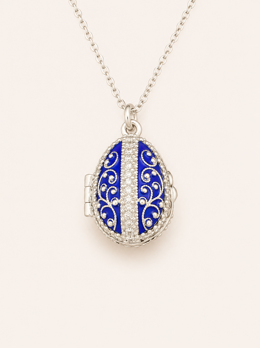 Dije Huevo Fabergé Azul con Sorpresa de Manzana