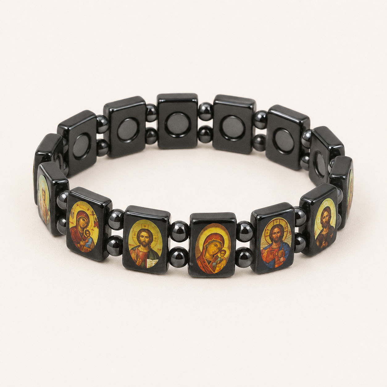 Pulsera magnética con iconos cristianos - símbolo de fe y protección