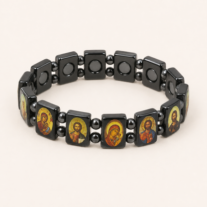 Pulsera magnética con iconos cristianos - símbolo de fe y protección