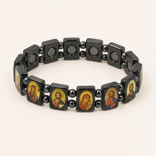 Pulsera magnética con iconos cristianos - símbolo de fe y protección