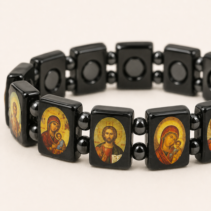 Pulsera magnética con iconos cristianos - símbolo de fe y protección