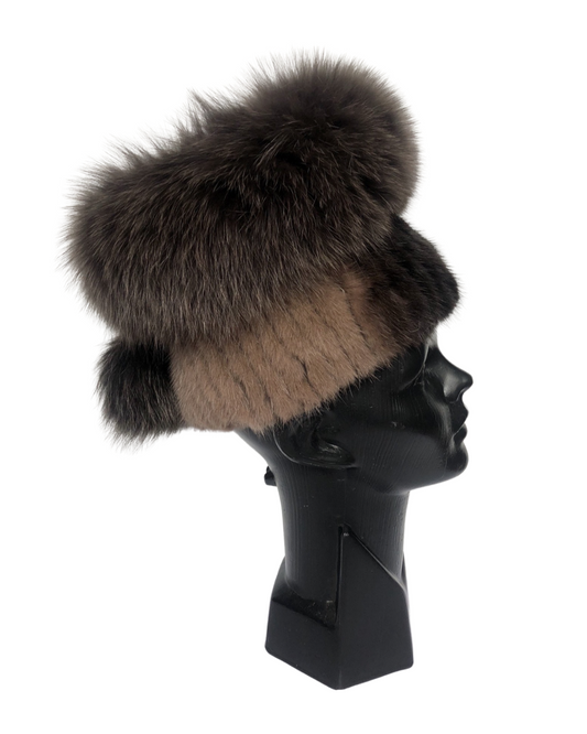 Gorro chinchilla con piel de zorro árctico