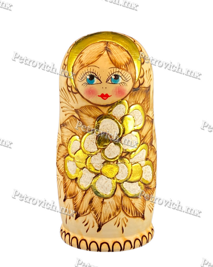 Matrioshka Pirograbado "Flor Dorada"