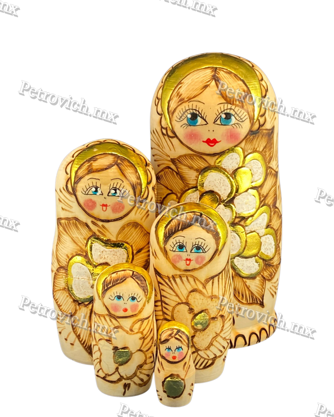 Matrioshka Pirograbado "Flor Dorada"